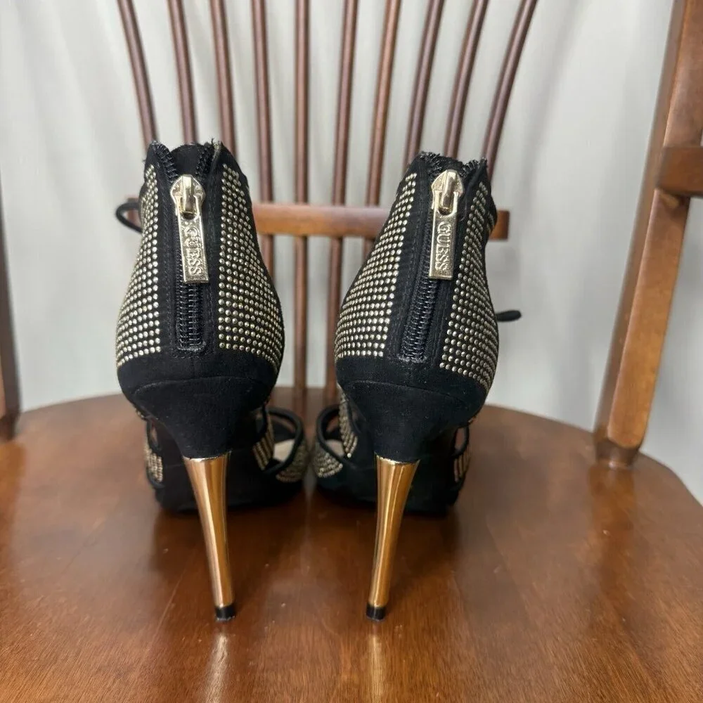 Guess Black and Gold Studded Stiletto Heels Women’s Size 6 Bette Metallic Prom